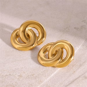 High Quality Titanium Steel Wholesale Fashion Jewelry Double Ring Design Women Stainless Steel Stud Earrings