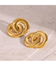 High Quality Titanium Steel Wholesale Fashion Jewelry Double Ring Design Women Stainless Steel Stud Earrings
