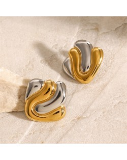 High Quality Titanium Steel Wholesale Fashion Jewelry Two-tone Geometric Design Women Stainless Steel Earrings