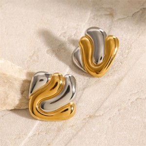High Quality Titanium Steel Wholesale Fashion Jewelry Two-tone Geometric Design Women Stainless Steel Earrings