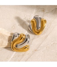 High Quality Titanium Steel Wholesale Fashion Jewelry Two-tone Geometric Design Women Stainless Steel Earrings