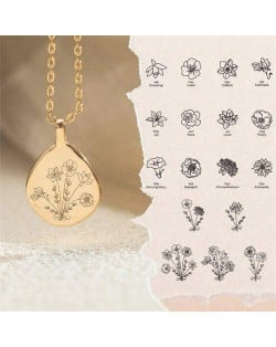 Birth Month Flowers Fashion Wholesale Women Stainless Steel Necklace - Golden