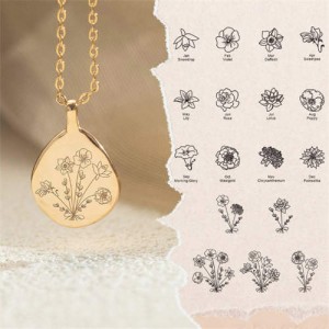 Birth Month Flowers Fashion Wholesale Women Stainless Steel Necklace - Golden