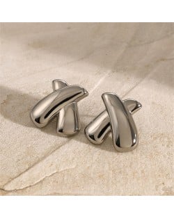 Cross Shape Design High Quality Titanium Steel Wholesale Fashion Jewelry Women Stainless Steel Earrings - Silver