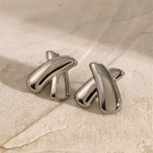 Cross Shape Design High Quality Titanium Steel Wholesale Fashion Jewelry Women Stainless Steel Earrings - Silver