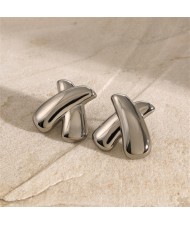 Cross Shape Design High Quality Titanium Steel Wholesale Fashion Jewelry Women Stainless Steel Earrings - Silver