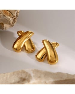 Cross Shape Design High Quality Titanium Steel Wholesale Fashion Jewelry Women Stainless Steel Earrings - Golden