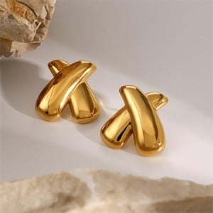 Cross Shape Design High Quality Titanium Steel Wholesale Fashion Jewelry Women Stainless Steel Earrings - Golden