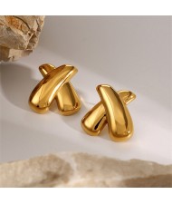 Cross Shape Design High Quality Titanium Steel Wholesale Fashion Jewelry Women Stainless Steel Earrings - Golden