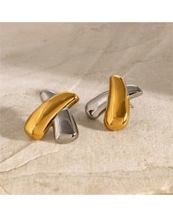 Cross Shape Design High Quality Titanium Steel Wholesale Fashion Jewelry Women Stainless Steel Earrings - Golden with Silver