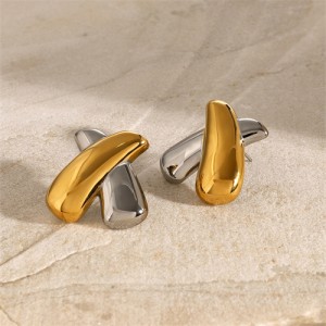 Cross Shape Design High Quality Titanium Steel Wholesale Fashion Jewelry Women Stainless Steel Earrings - Golden with Silver