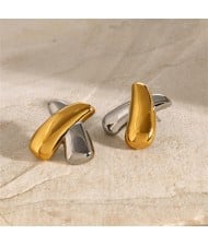Cross Shape Design High Quality Titanium Steel Wholesale Fashion Jewelry Women Stainless Steel Earrings - Golden with Silver