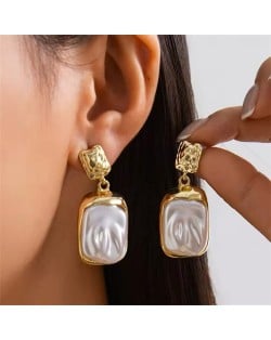 French Retro Style High Quality Titanium Steel Wholesale Fashion Jewelry Irregular Pearl Women Stainless Steel Earrings