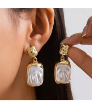 French Retro Style High Quality Titanium Steel Wholesale Fashion Jewelry Irregular Pearl Women Stainless Steel Earrings