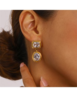 Square and Round Design High Quality Titanium Steel Wholesale Fashion Jewelry Bling Women Stainless Steel Earrings