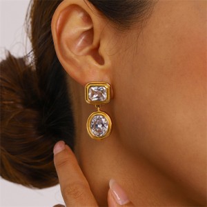 Square and Round Design High Quality Titanium Steel Wholesale Fashion Jewelry Bling Women Stainless Steel Earrings