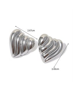 Wave Heart Design High Quality Titanium Steel Wholesale Fashion Jewelry Women Stainless Steel Earrings - Silver