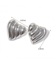 Wave Heart Design High Quality Titanium Steel Wholesale Fashion Jewelry Women Stainless Steel Earrings - Silver