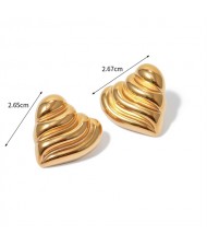 Wave Heart Design High Quality Titanium Steel Wholesale Fashion Jewelry Women Stainless Steel Earrings - Golden