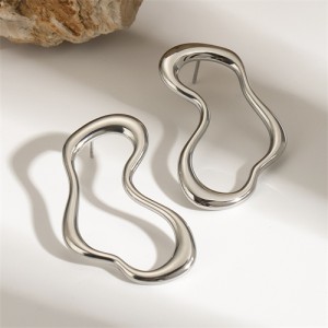 Irregular Geometric Shape High Quality Titanium Steel Wholesale Fashion Jewelry Women Stainless Steel Earrings - Silver