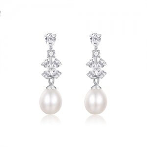 Fine Jewelry Flower Cubic Zirconia with Fresh Water Pearl Pendant Wholesale Women 925 Sterling Silver Earrings