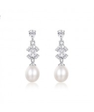 Fine Jewelry Flower Cubic Zirconia with Fresh Water Pearl Pendant Wholesale Women 925 Sterling Silver Earrings