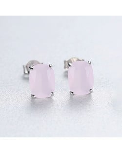 Fine Jewelry Simple Ractangle Wholesale Women 925 Sterling Silver Stud Earrings - Pink
