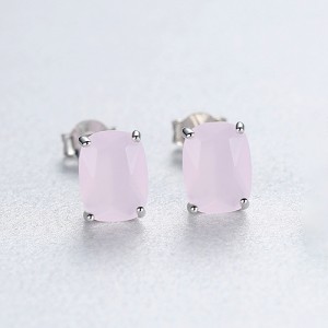 Fine Jewelry Simple Ractangle Wholesale Women 925 Sterling Silver Stud Earrings - Pink