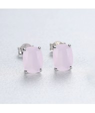 Fine Jewelry Simple Ractangle Wholesale Women 925 Sterling Silver Stud Earrings - Pink