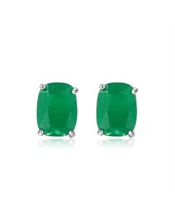 Fine Jewelry Simple Ractangle Wholesale Women 925 Sterling Silver Stud Earrings - Green
