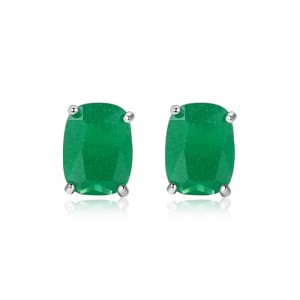 Fine Jewelry Simple Ractangle Wholesale Women 925 Sterling Silver Stud Earrings - Green