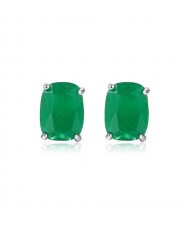 Fine Jewelry Simple Ractangle Wholesale Women 925 Sterling Silver Stud Earrings - Green