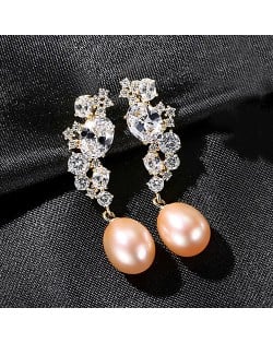 Fine Jewelry Natural Pearl Cubic Zirconia Decor Wholesale Women 925 Sterling Silver Earrings - Pink
