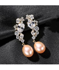 Fine Jewelry Natural Pearl Cubic Zirconia Decor Wholesale Women 925 Sterling Silver Earrings - Pink