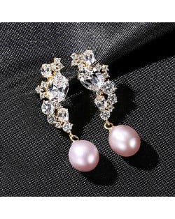 Fine Jewelry Natural Pearl Cubic Zirconia Decor Wholesale Women 925 Sterling Silver Earrings - Purple
