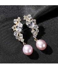 Fine Jewelry Natural Pearl Cubic Zirconia Decor Wholesale Women 925 Sterling Silver Earrings - Purple