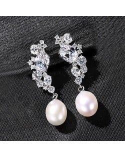 Fine Jewelry Natural Pearl Cubic Zirconia Decor Wholesale Women 925 Sterling Silver Earrings - White