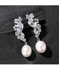 Fine Jewelry Natural Pearl Cubic Zirconia Decor Wholesale Women 925 Sterling Silver Earrings - White