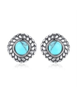 Fine Jewelry Bohemian Style Turquoise with Twist Edge Wholesale Women 925 Sterling Silver Stud Earrings