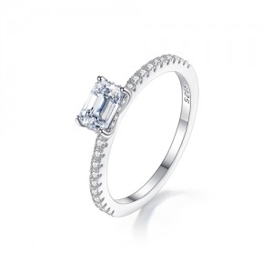 0.6 CT Moissanite Simple Rectangle Design Fine Jewelry Wholesale Women 925 Sterling Silver Ring