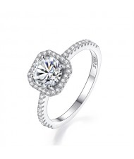 1 CT Moissanite Square Design Fine Jewelry Wholesale Women 925 Sterling Silver Wedding Ring