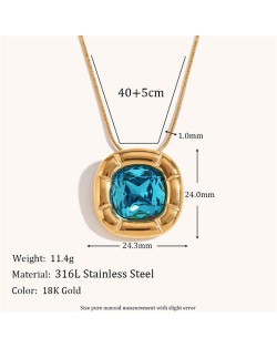 Minimalist Style Square Gem Inlaid 316L Stainless Steel Steel Wholesale Necklace - Blue