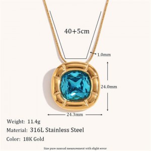 Minimalist Style Square Gem Inlaid 316L Stainless Steel Steel Wholesale Necklace - Blue