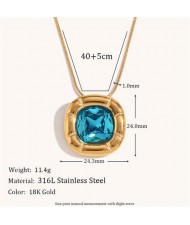 Minimalist Style Square Gem Inlaid 316L Stainless Steel Steel Wholesale Necklace - Blue