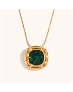 Minimalist Style Square Gem Inlaid 316L Stainless Steel Steel Wholesale Necklace - Green