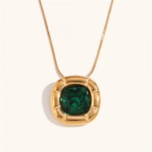 Minimalist Style Square Gem Inlaid 316L Stainless Steel Steel Wholesale Necklace - Green