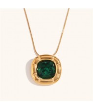 Minimalist Style Square Gem Inlaid 316L Stainless Steel Steel Wholesale Necklace - Green