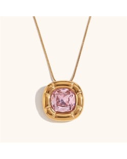 Minimalist Style Square Gem Inlaid 316L Stainless Steel Steel Wholesale Necklace - Pink