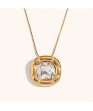 Minimalist Style Square Gem Inlaid 316L Stainless Steel Steel Wholesale Necklace - White