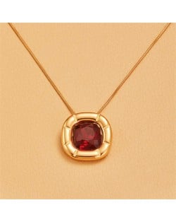 Minimalist Style Square Gem Inlaid 316L Stainless Steel Steel Wholesale Necklace - Red